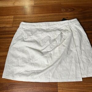 Lulus White Eyelet Broderie Anglaise‎ Wrap Mini Skirt XL